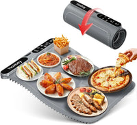 Flexible food warming tray with several plates of food
