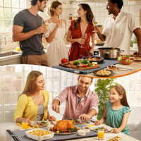 Flexible food warming tray for family dinners and gatherings