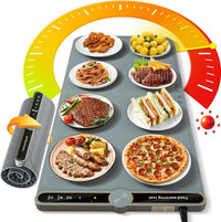 Flexible food warming tray on a kitchen counter